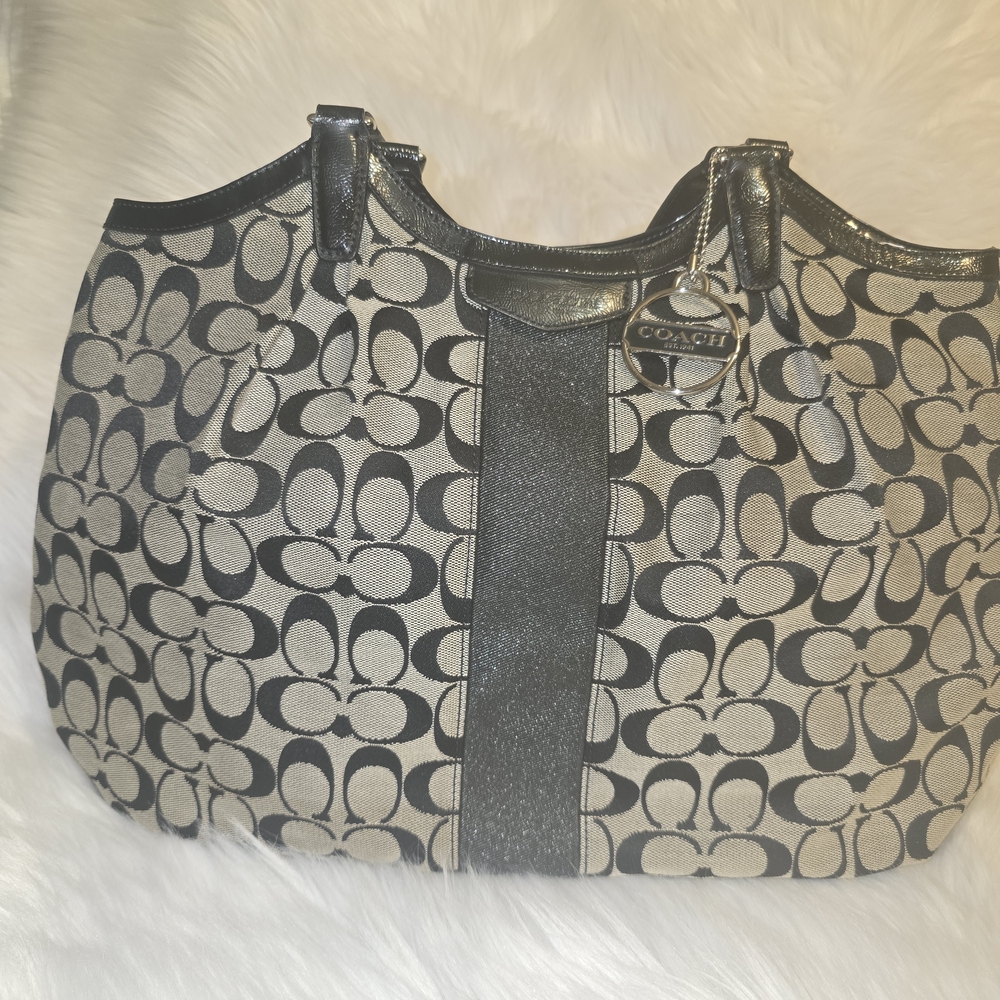 Coach Black and Gray Signature Shoulder Bag